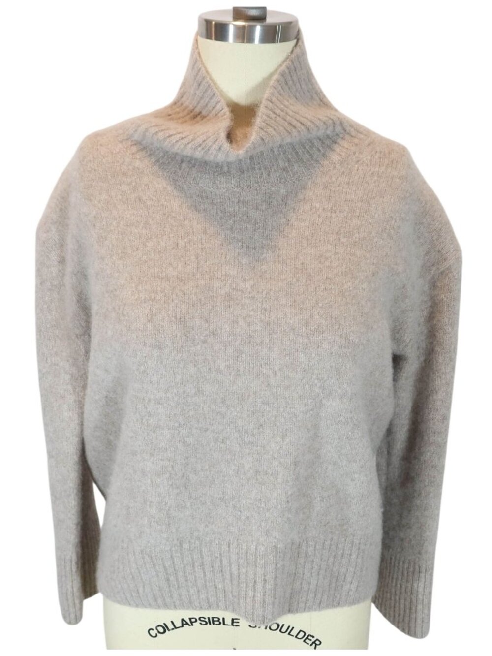 BANANA REPUBLIC 100% Cashmere Cropped Boxy Funnel Neck Sweater Size S Tan Preppy